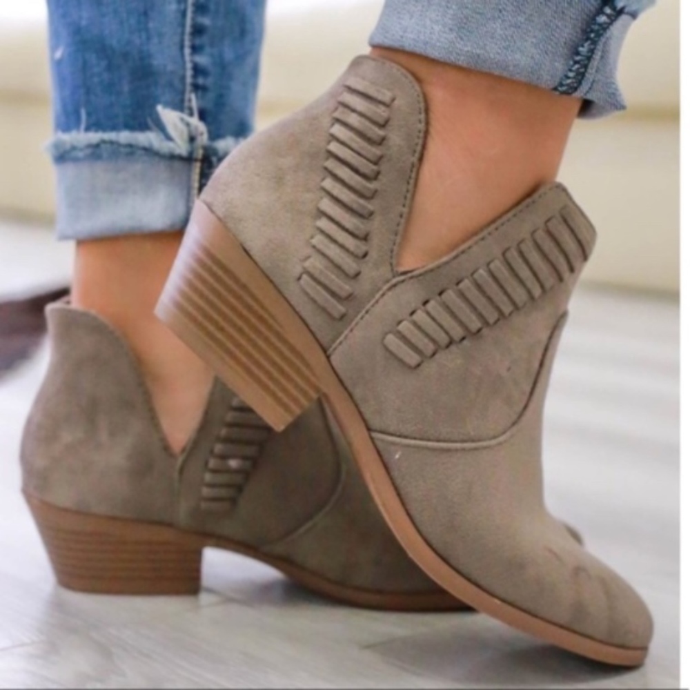 Taupe V Cut Slip On Ankle Booties